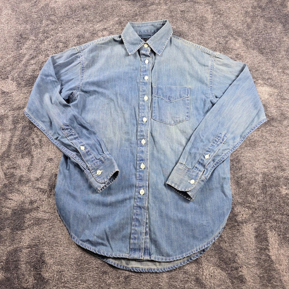 Ralph Lauren Distressed Blue Denim Shirt Womens XXS Western Cowgirl